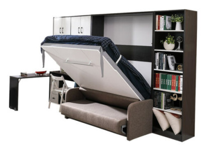Wardrobe Bed with Sofa Upholstery Wall Cabinets Sleep Bed folding Furniture + Couch new